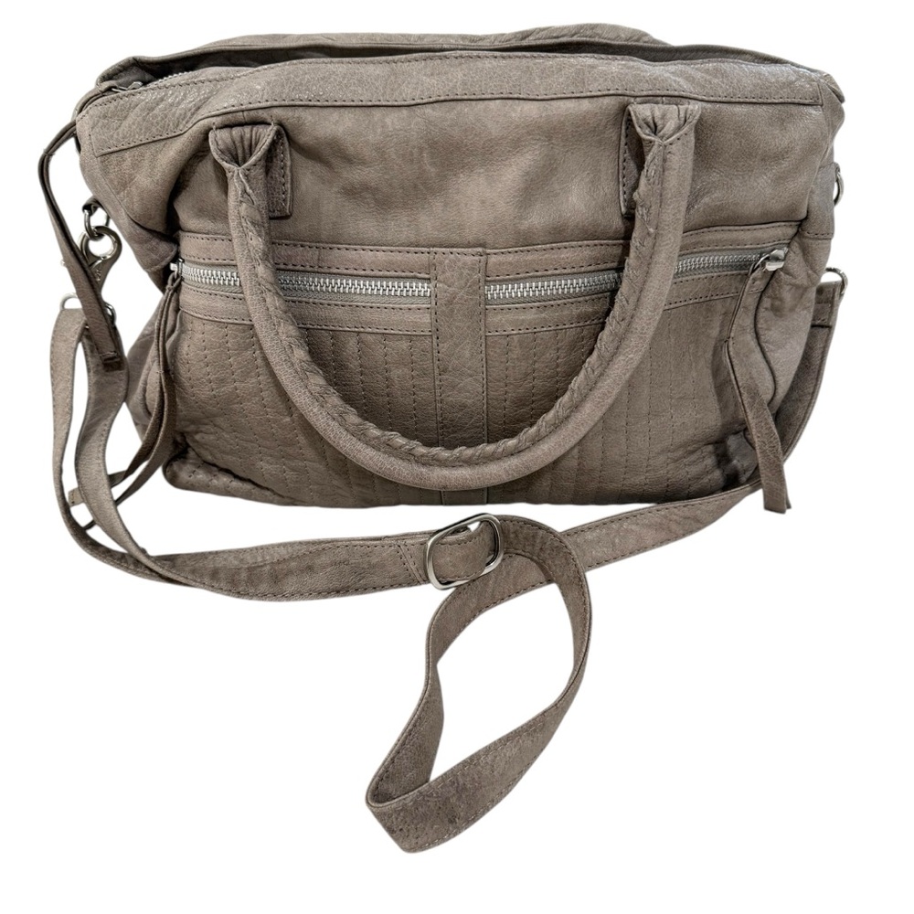 Anthropologie Taupe Leather Satchel with Crossbody Strap